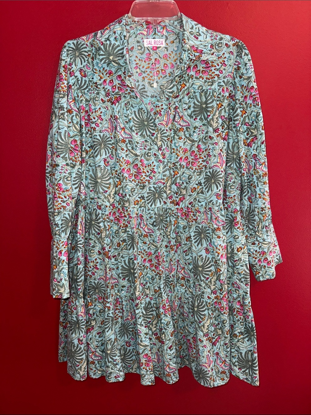 New Sal Rosa Long Sleeve Tiered Floral Dress M